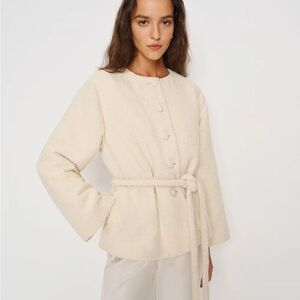 Reformation Cream Textured Belted Jacket
